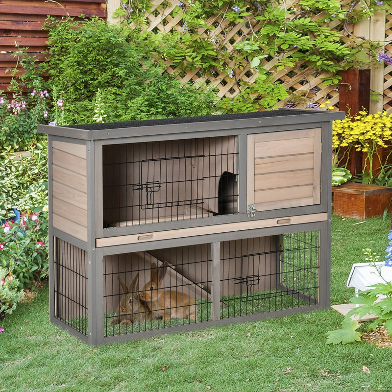 Outdoor Rabbit Hutch, Grey Pawhut