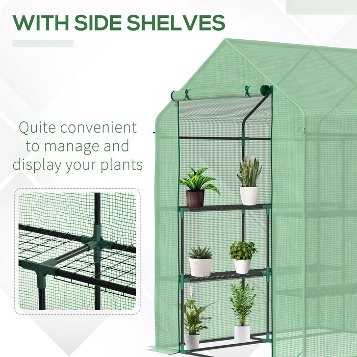 Outdoor Polytunnel Greenhouse, Shelves, 143x138x190cm, Green