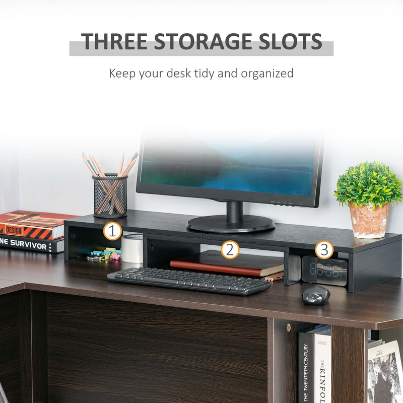 Wooden Dual Monitor Stand, Screen Riser, Black