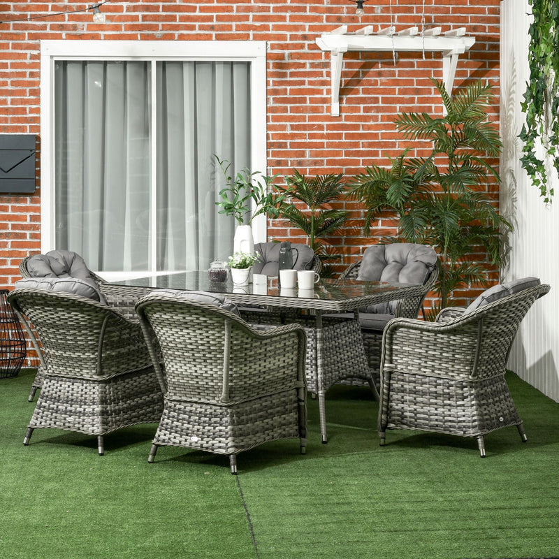 6 Seater Rattan Garden Dining Set - Grey Outsunny
