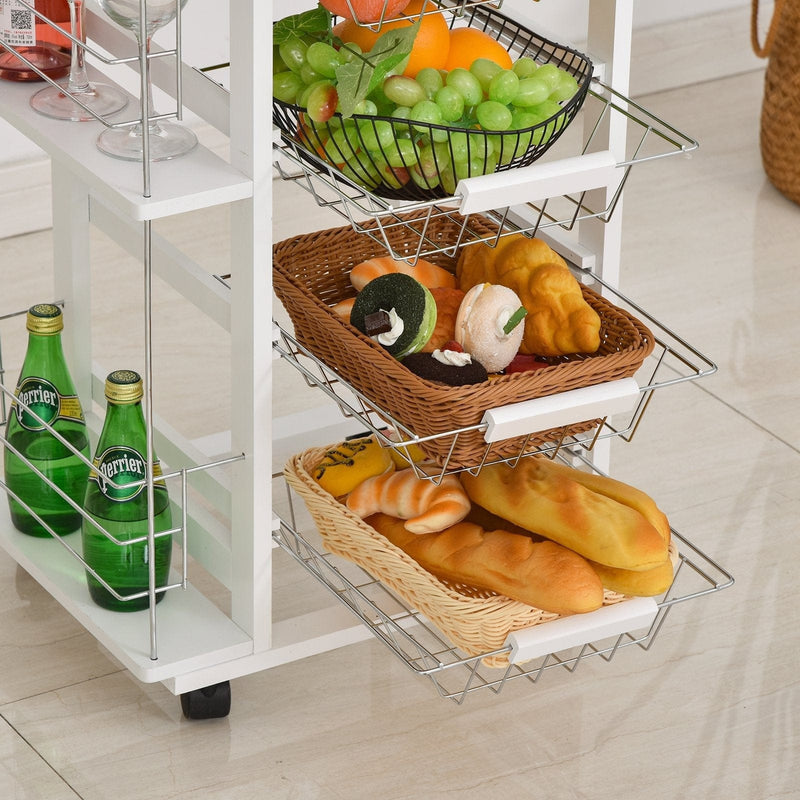 Kitchen Island on Wheels, 4 Baskets, 2 Racks