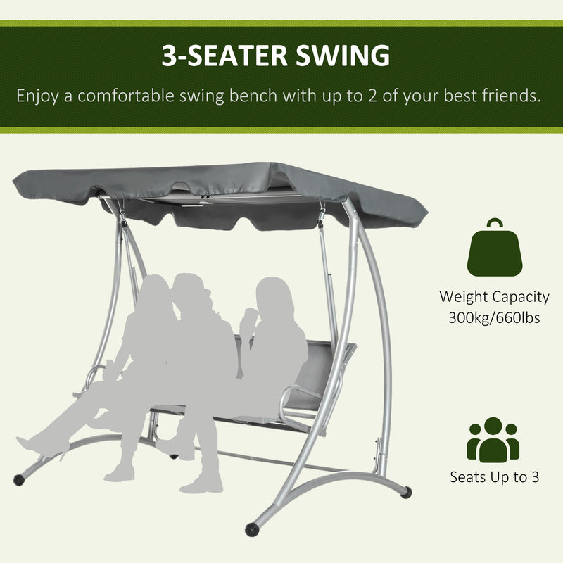 Deluxe 3 Seater Garden Swing Chair with Adjustable Canopy Outsunny