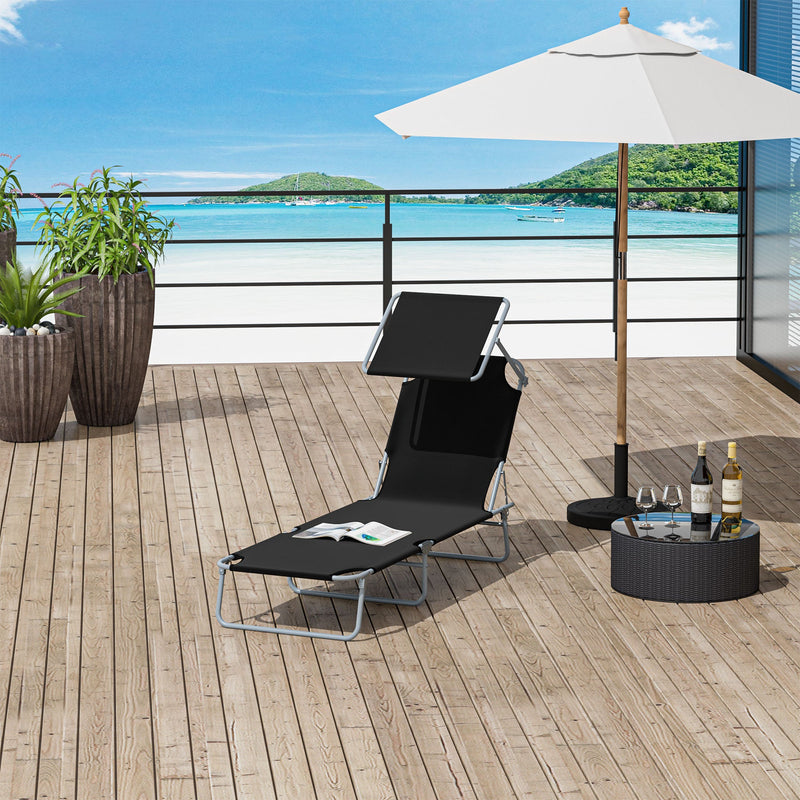 Folding Sun Lounger With Canopy Outsunny