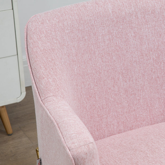 Pink Fabric Armchair with Modern Metal Legs