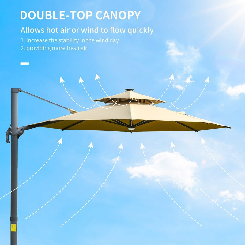 3m Cantilever Parasol With Solar Lights, Power Bank