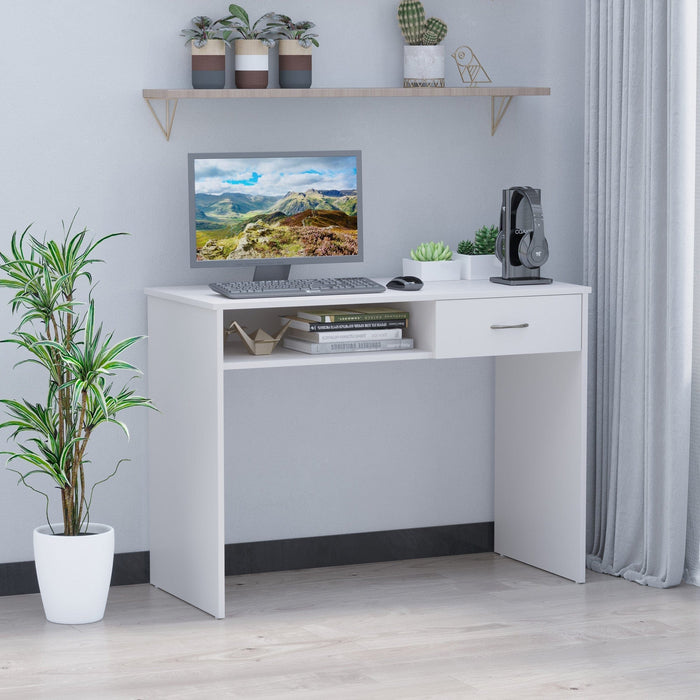 Modern Computer Desk With Drawer and Shelf, 100cm