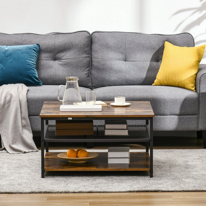 Square Coffee Table with Storage, Rustic Industrial