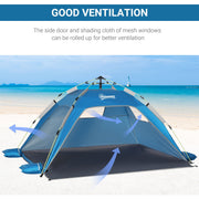 Pop Up Beach Tent for Quick Sun Shelter with Built In Floor and Carry Bag Sky Blue Outsunny