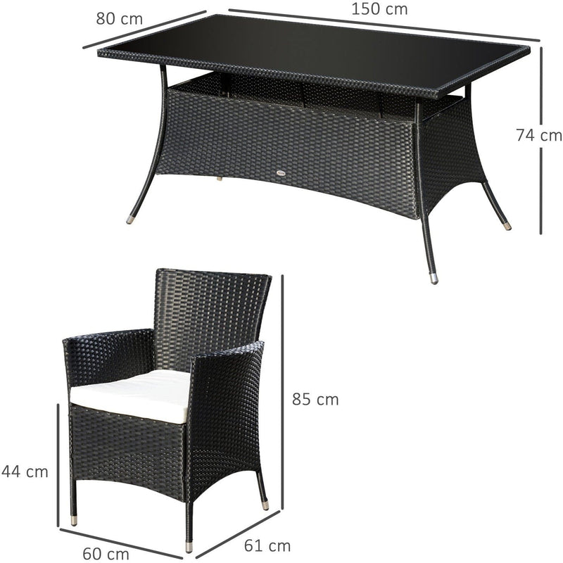 6 Seater Rattan Dining Set, Black