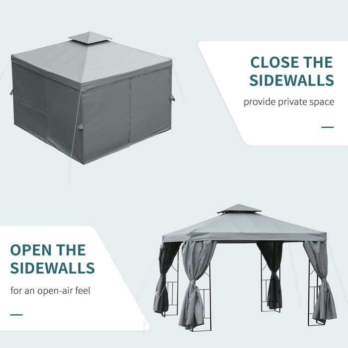 Steel Frame Gazebo With Sidewalls, 3x3m