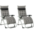 Outsunny 2 Piece Reclining Zero Gravity Chair Folding Garden Sun Lounger with Cushion Headrest Dark Grey Outsunny