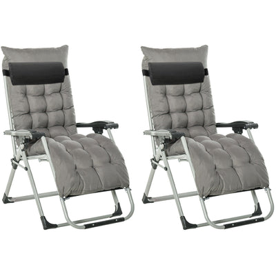 Outsunny 2 Piece Reclining Zero Gravity Chair Folding Garden Sun Lounger with Cushion Headrest Dark Grey Outsunny