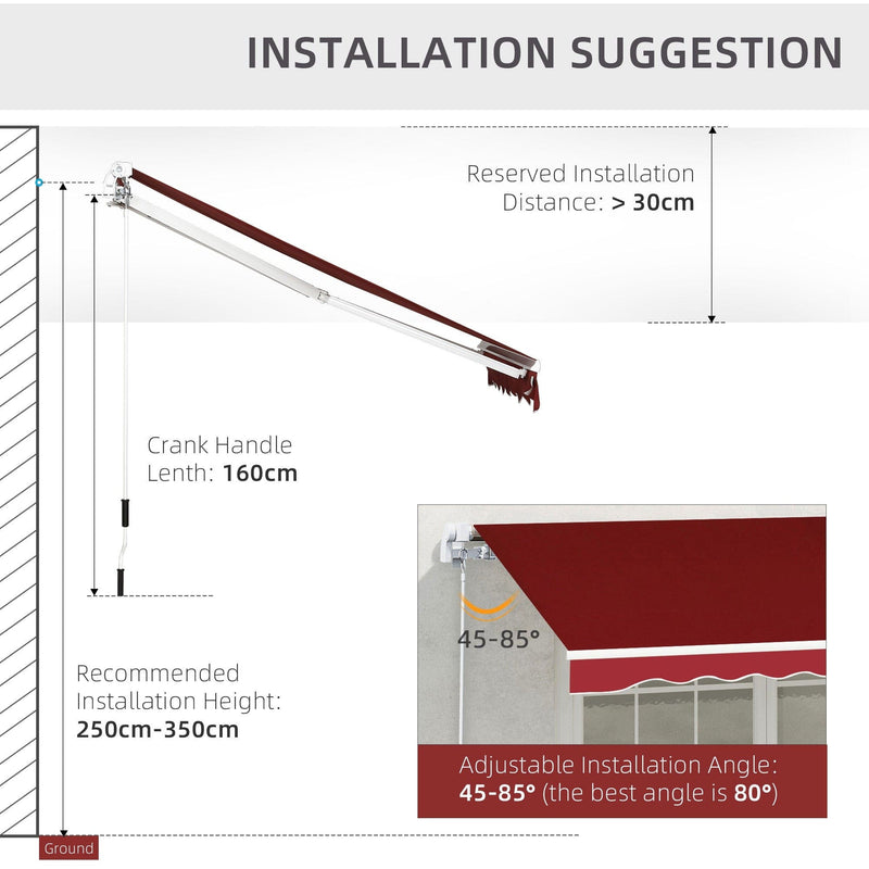 Manual Retractable Awning, 2.5x2 m, Dark Red