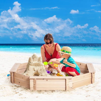 Outsunny Kids Wooden Octagon Sandbox, Outdoor Children Playset for Backyard, with polyester Cover for 3-8 years old, 139.5 x 139.5 x 21.5 cm Outsunny