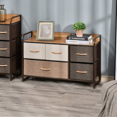 Linen 5-Drawer Dresser with Steel Frame Homcom