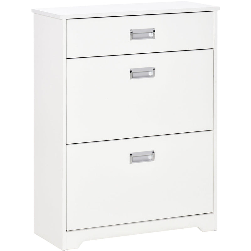 White Narrow Tipping Shoe Cabinet With Drawer