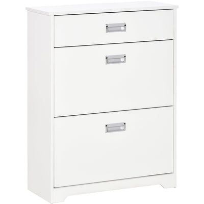 White Narrow Tipping Shoe Cabinet With Drawer Homcom