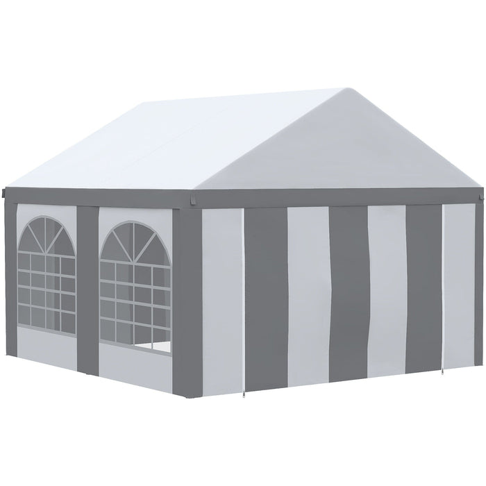 Steel Frame Gazebo With Sides, 4x4m, White/Grey