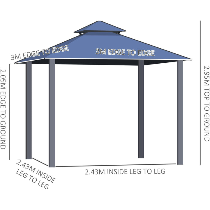 Contemporary Gazebo With Hard Roof, Privacy Curtains, 3x3m