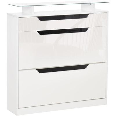 High Gloss Shoe Cabinet - 3 Drawers, Holds 14 Pairs Homcom