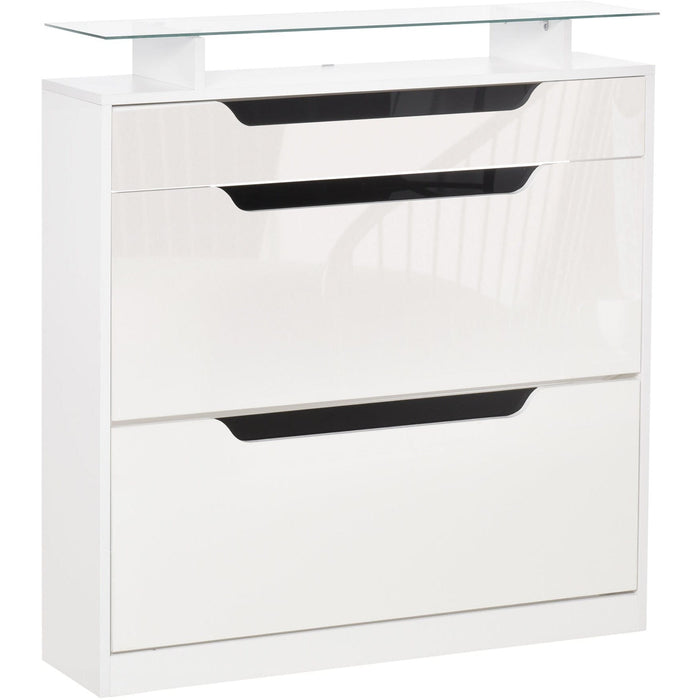High Gloss Shoe Cabinet - 3 Drawers, Holds 14 Pairs