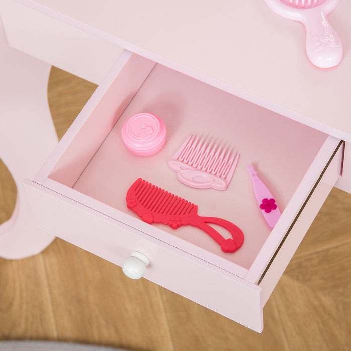 Kids Dressing Table and Stool Set with Mirror, Pink