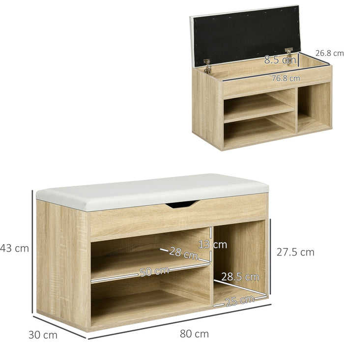 Shoes Cabinet Bench, Padded Seat, Oak Tone