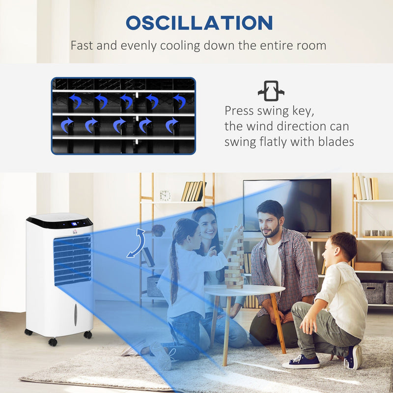 HOMCOM Portable Air Cooler, Evaporative Anion Ice Cooling Fan Water Conditioner Humidifier Unit w/3 Speed, Remote Controller, Timer for Home Bedroom Homcom