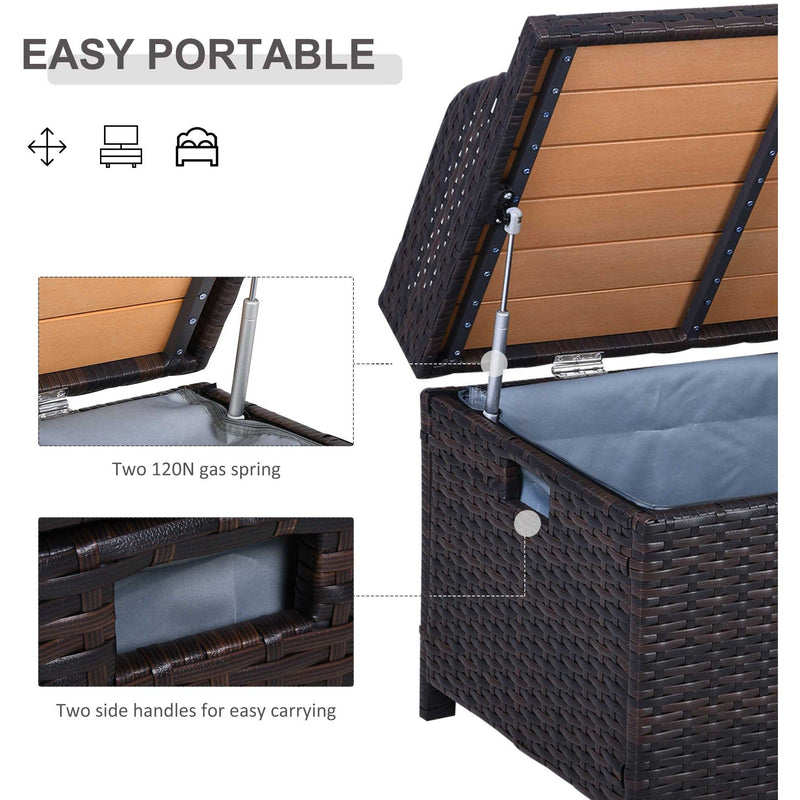 Rattan Garden Storage Box with Gas-Sprung Lid & Bench Seat