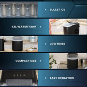 HOMCOM Ice Maker Machine Counter Top, 12Kg in 24 Hrs, 9 Cubes Ready in 6-12Mins, Portable Ice Cube Maker with Ice Scoop and Basket, Black Homcom