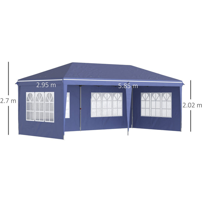 6x3 Pop Up Gazebo With Sides, Water & UV-Resistant, Blue