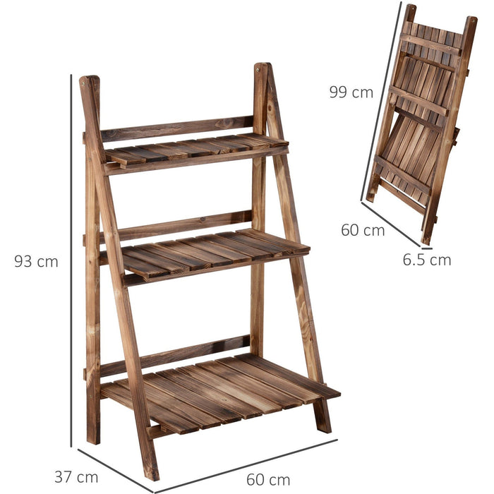 3 Tier Folding Wooden Garden Plant Stand, L60xW37xH93cm