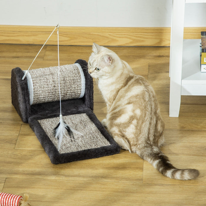 Sisal Cat Scratcher Pad w/ Roller Feather Teaser, 44x24x16cm