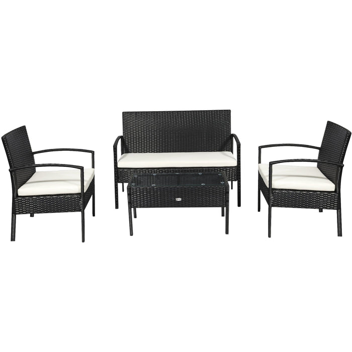 Garden Furniture Sofa and Table, 4 Seater Black Rattan