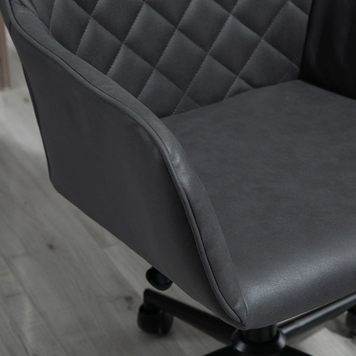 Grey Office Chair With Wheels, Faux Leather, Diamond Back