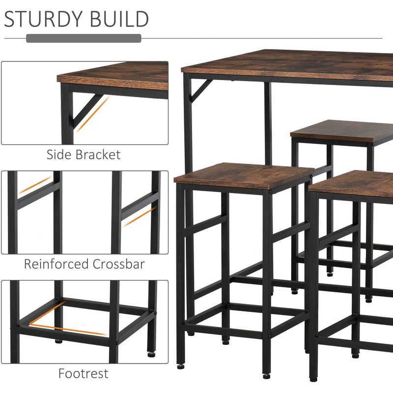 5pc Industrial Bar Table and Stool Set
