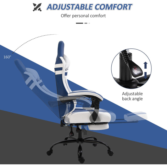 Gaming Chair, PU Leather, Headrest, Footrest, Swivel, Black