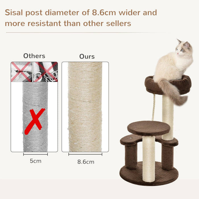 65cm Cat Tree, 2 Perch, Sisal Scratching Posts, Playhouse