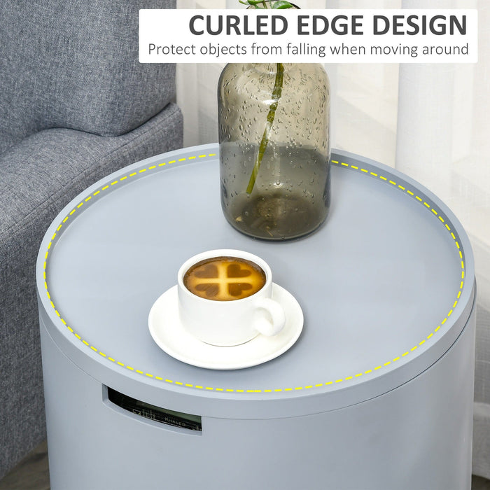 Round Side Table with Hidden Storage, Removable Tray, Wood