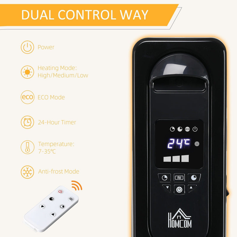 Oil Filled Radiator, LED Display, 3 Settings, Remote, 1630W