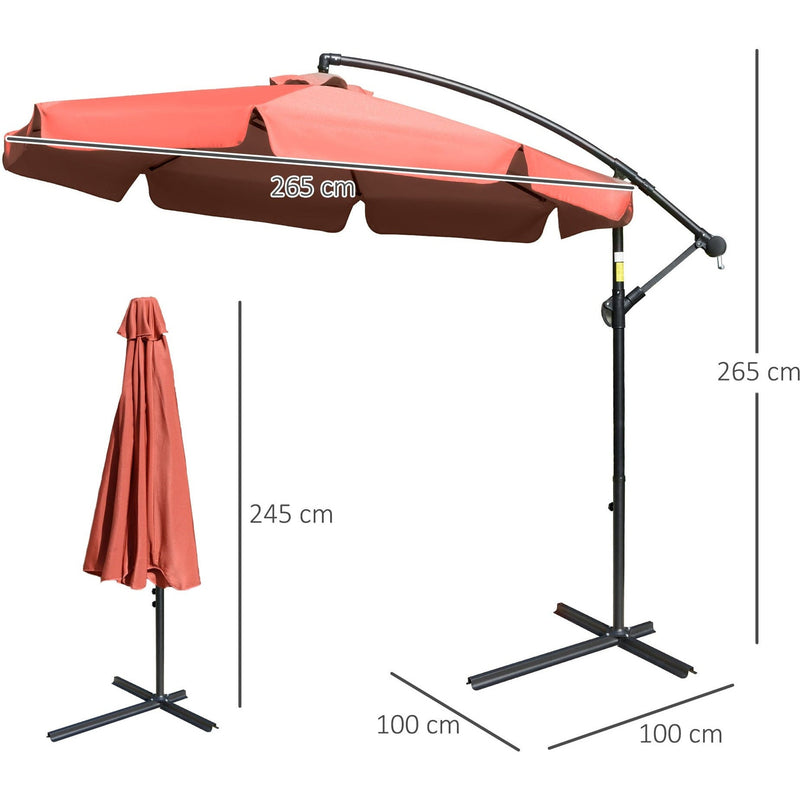 2.7m Cantilever Parasol With Cross Base - Crank Handle