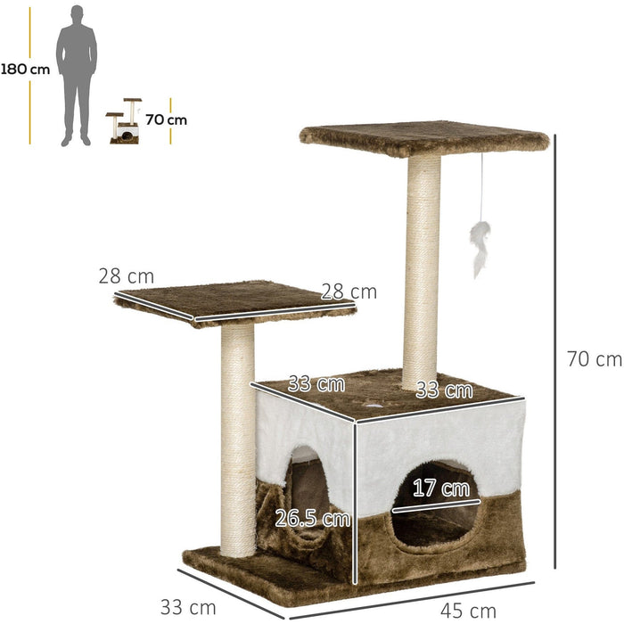 Cat Tree Tower w/ Condo Perch, Mouse Toy, 45x33x70 cm, Brown