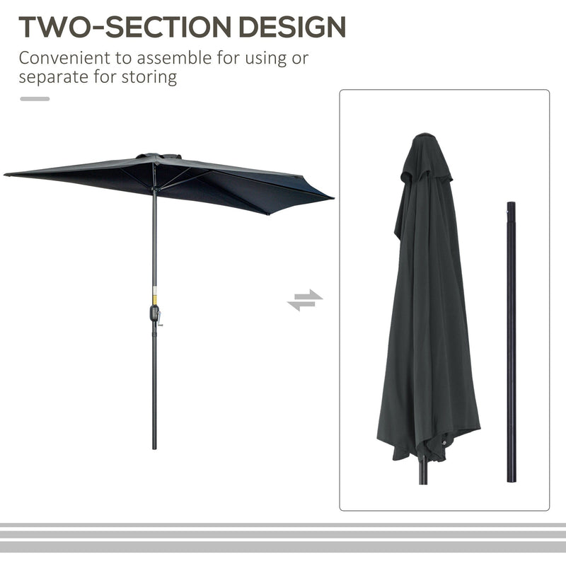 Half Parasol for Patio, Balcony - Black Outsunny