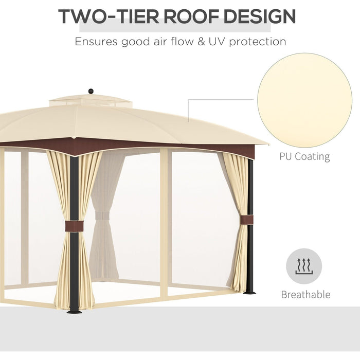 Gazebo For Patio, Double Tier Roof, Netting & Curtains, 4x3