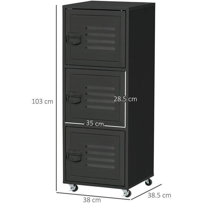 Black 3-Tier Rolling Storage Cabinet