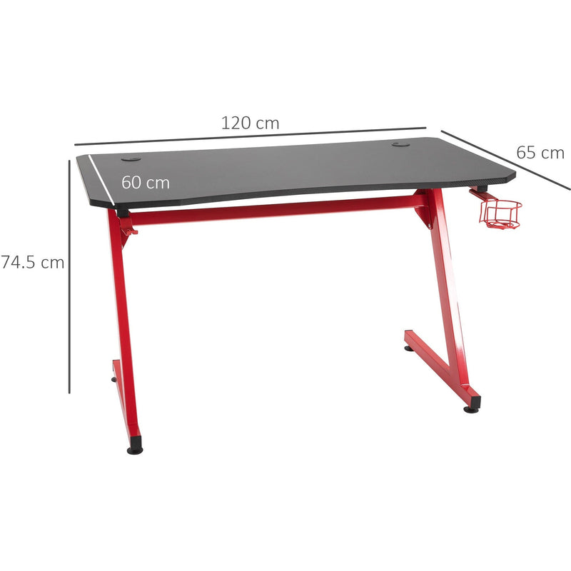 Steel Frame Gaming Desk with Cup Holder & Cable Organiser