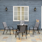 Outsunny Set of 4 Garden Dining Chair Set Stackable Outdoor Patio Furniture Set with Backrest and Armrest, Dark Grey Outsunny