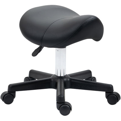 Black PU Leather Rolling Salon Saddle Stool Homcom