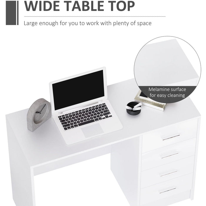 White High Gloss Computer Writing Desk With Drawers