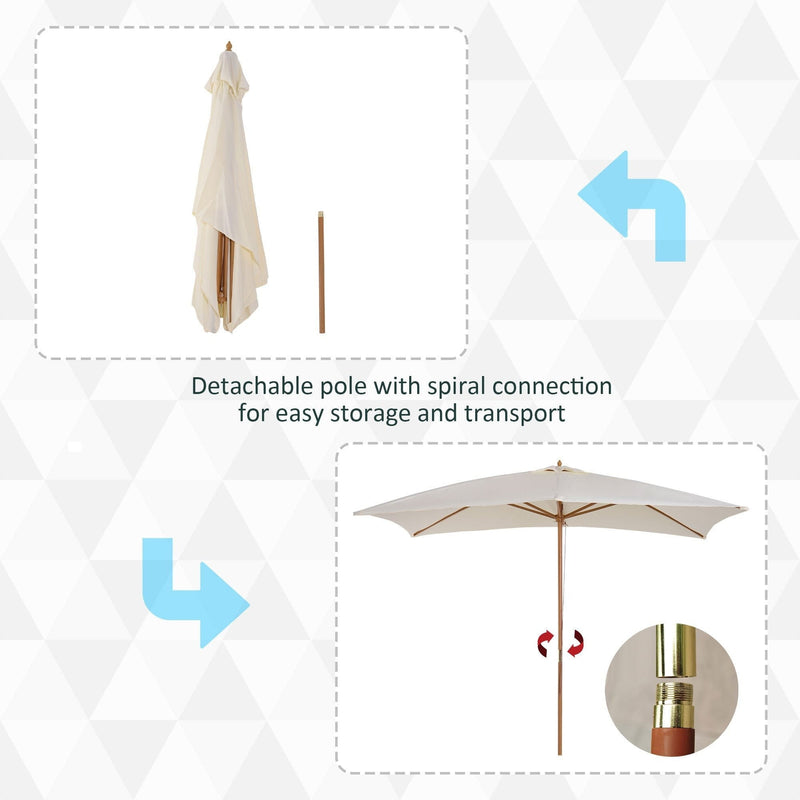 3x2m Large Wooden Patio Parasol